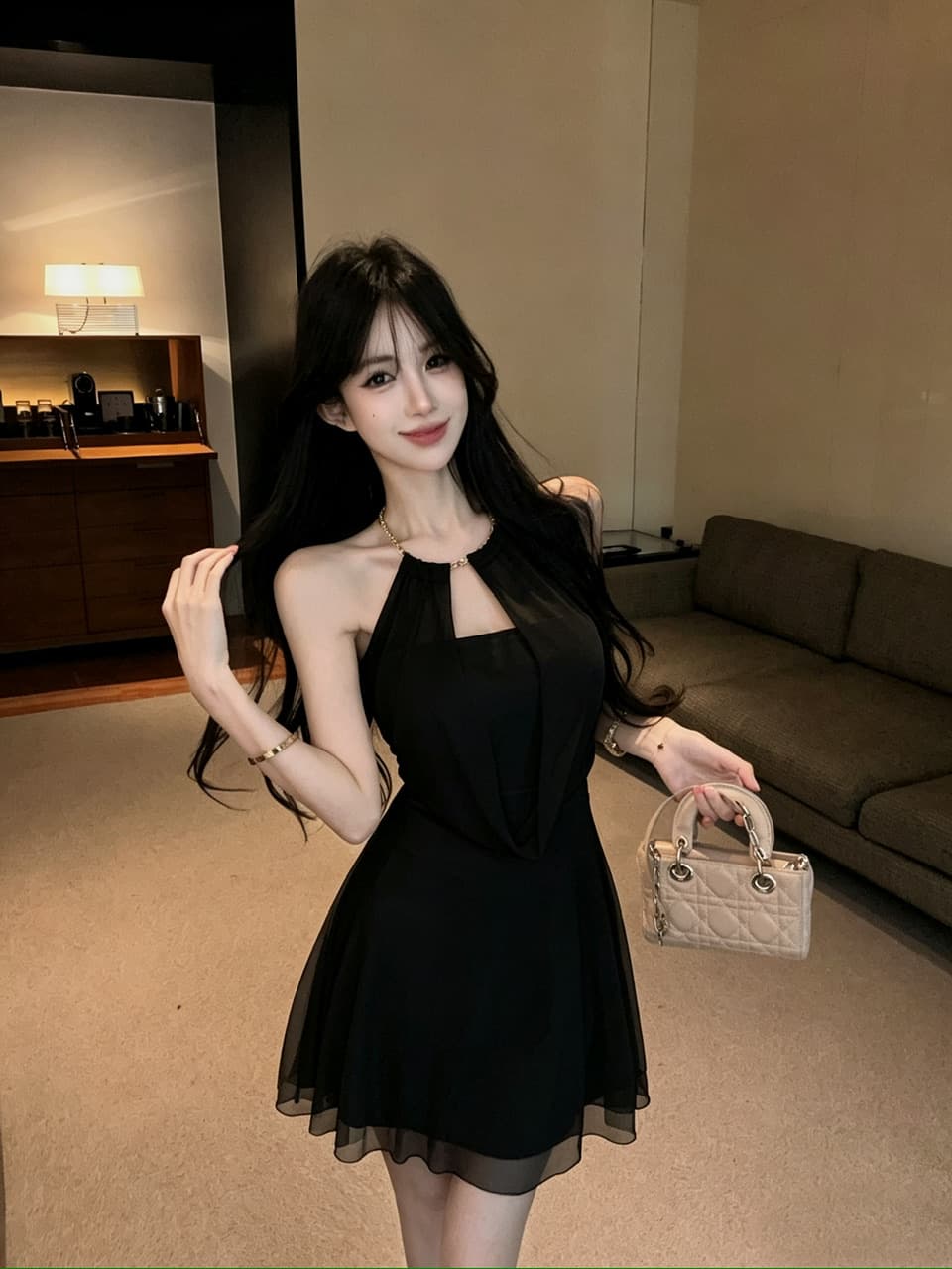 실사 쇼트 스타일 망사 큰 진자 드레스 상세 이미지 3