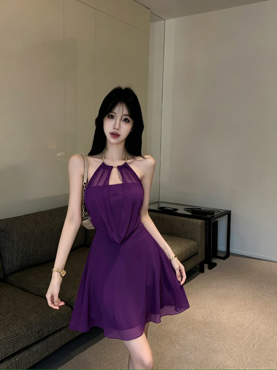 실사 쇼트 스타일 망사 큰 진자 드레스 상세 이미지 10