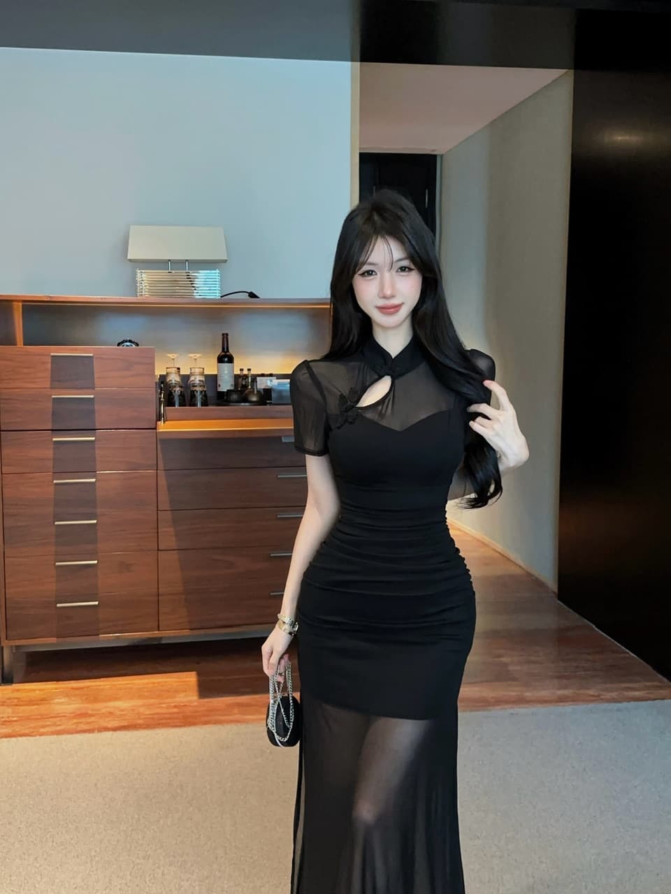 실사 롱 코트 망사 개선 치파오 드레스 상세 이미지 9
