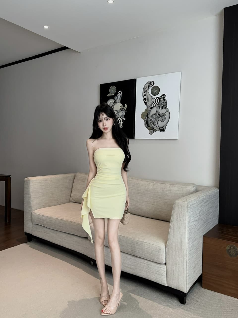 실사 쇼트 스타일 튜브탑 드레스 복장 상세 이미지 11
