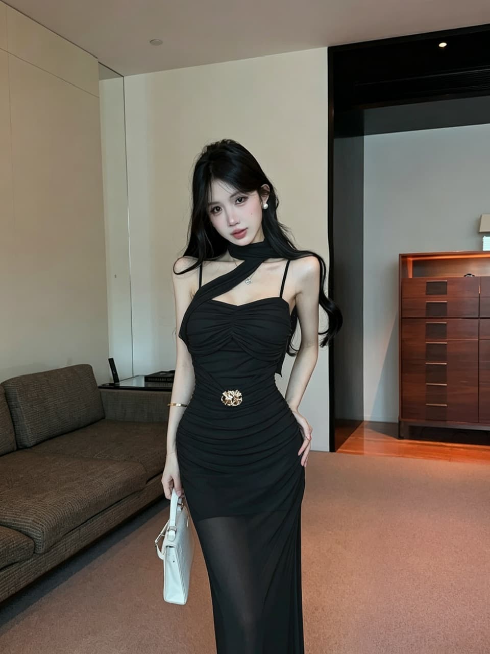 실사 롱 코트 망사 드레스 이미지 2