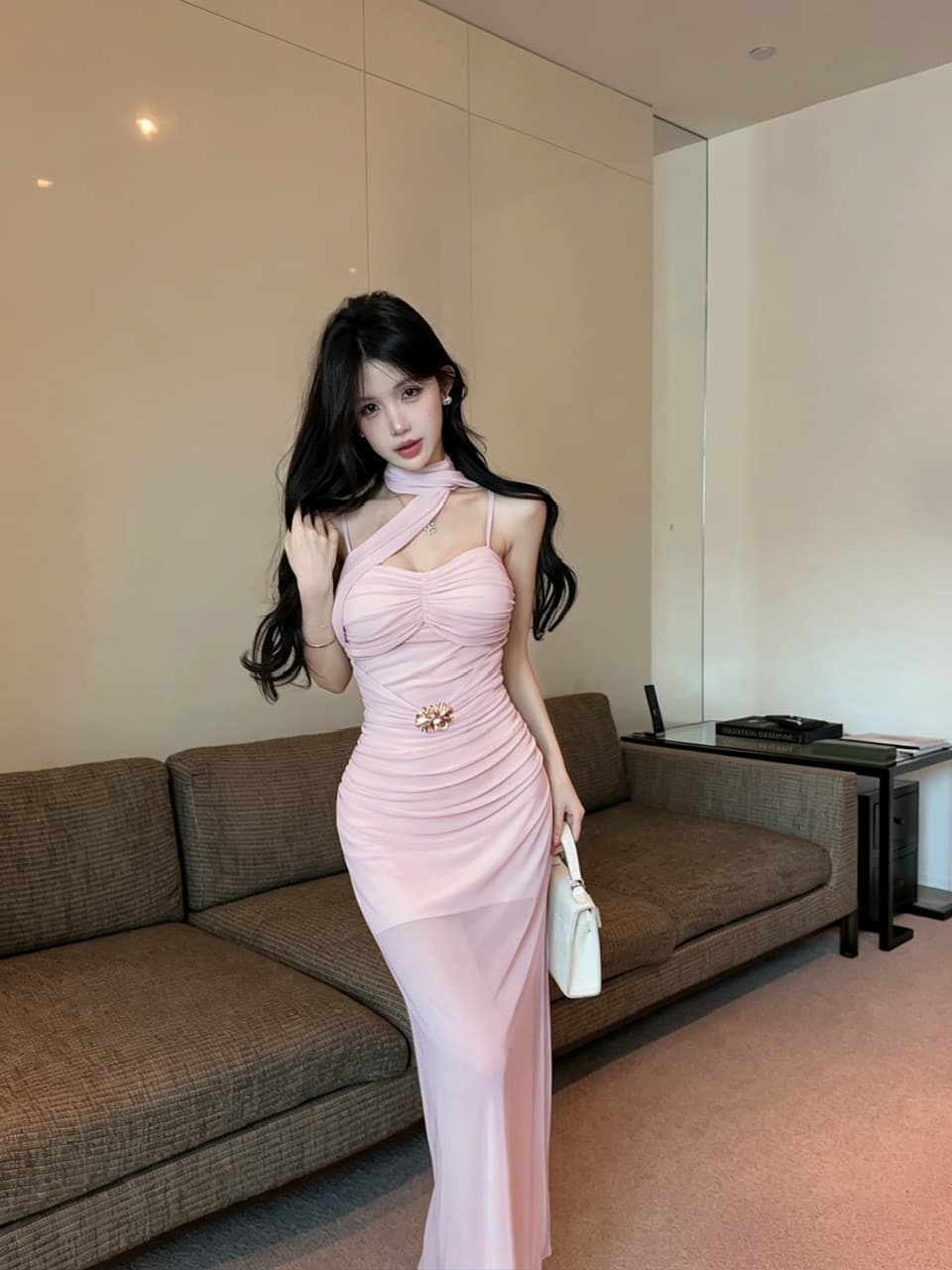 실사 롱 코트 망사 드레스 상세 이미지 10