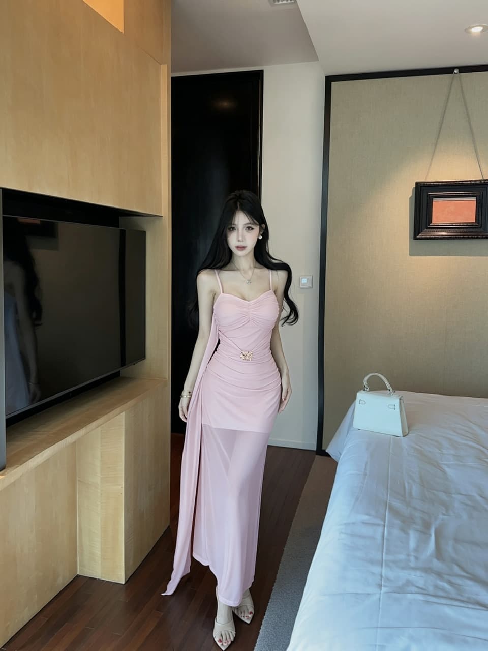 실사 롱 코트 망사 드레스 상세 이미지 11