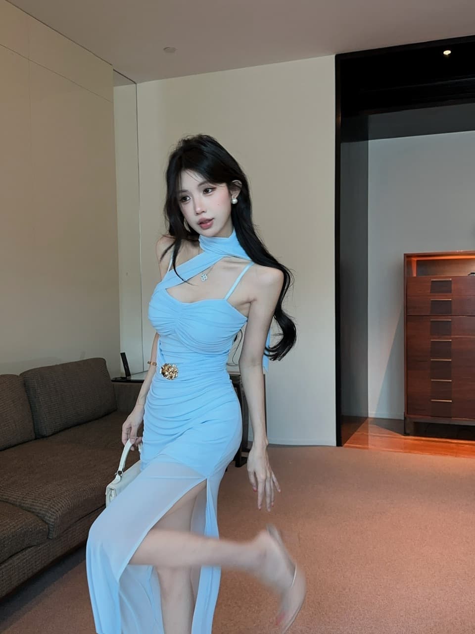 실사 롱 코트 망사 드레스 상세 이미지 21