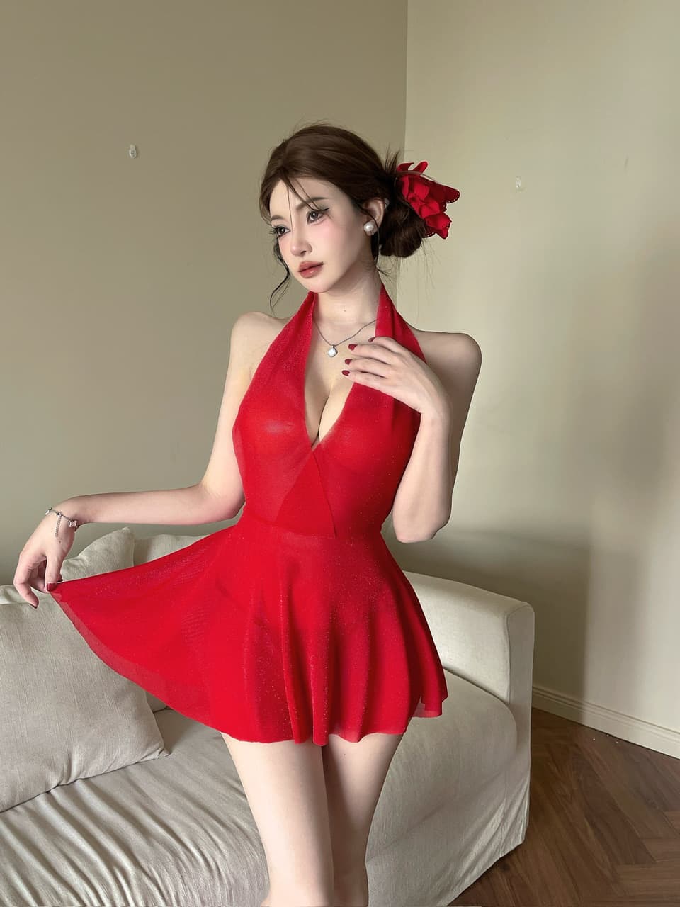 실사 쇼트 스타일 시스루 드레스 상세 이미지 19