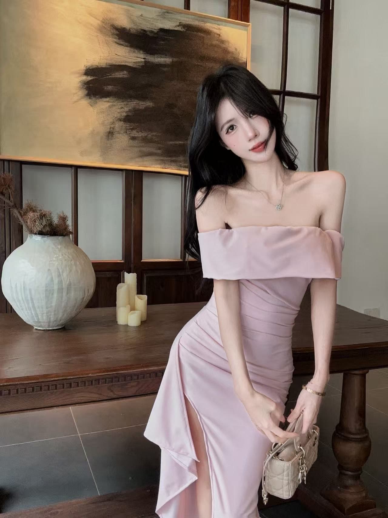 실사 롱 코트 높음 트임 보트넥 드레스 상세 이미지 20