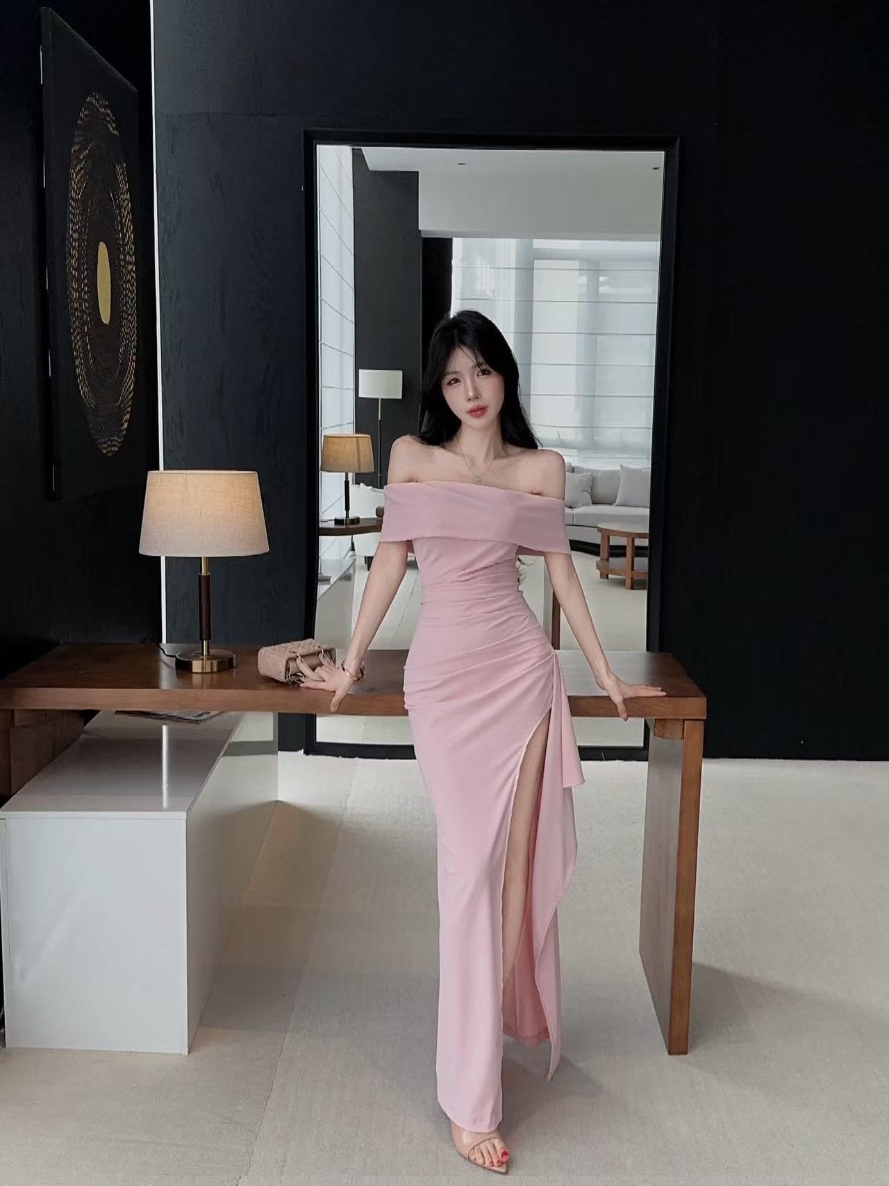 실사 롱 코트 높음 트임 보트넥 드레스 상세 이미지 23