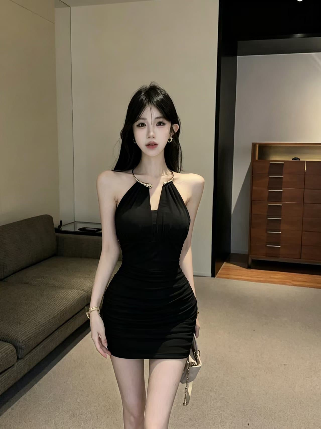 실사 쇼트 스타일 망사 드레스 상세 이미지 6