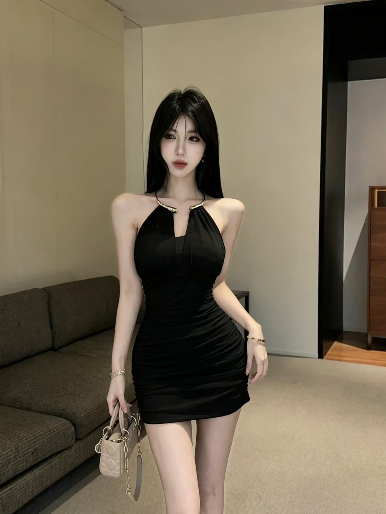 실사 쇼트 스타일 망사 드레스 상세 이미지 7