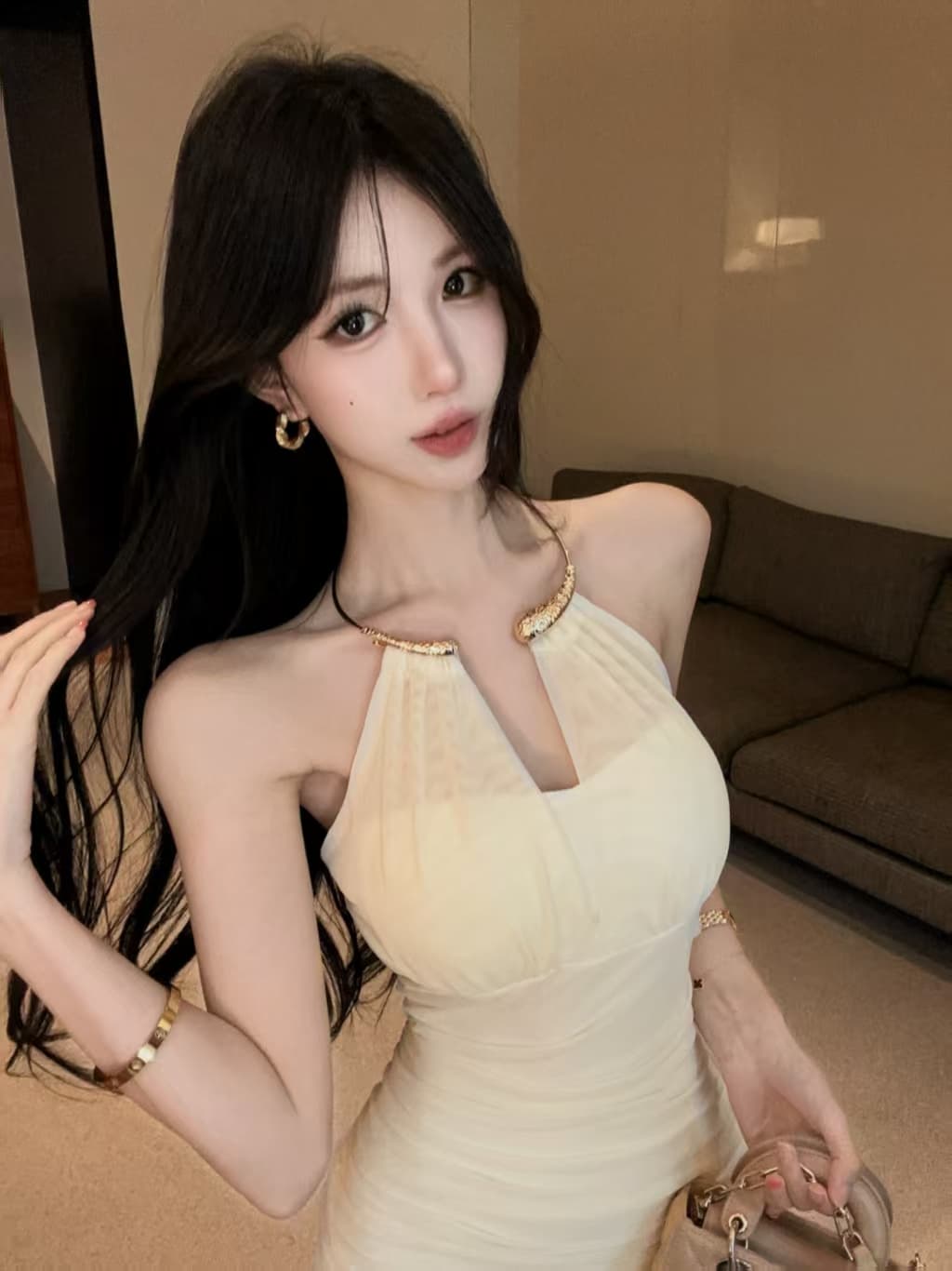 실사 쇼트 스타일 망사 드레스 상세 이미지 17