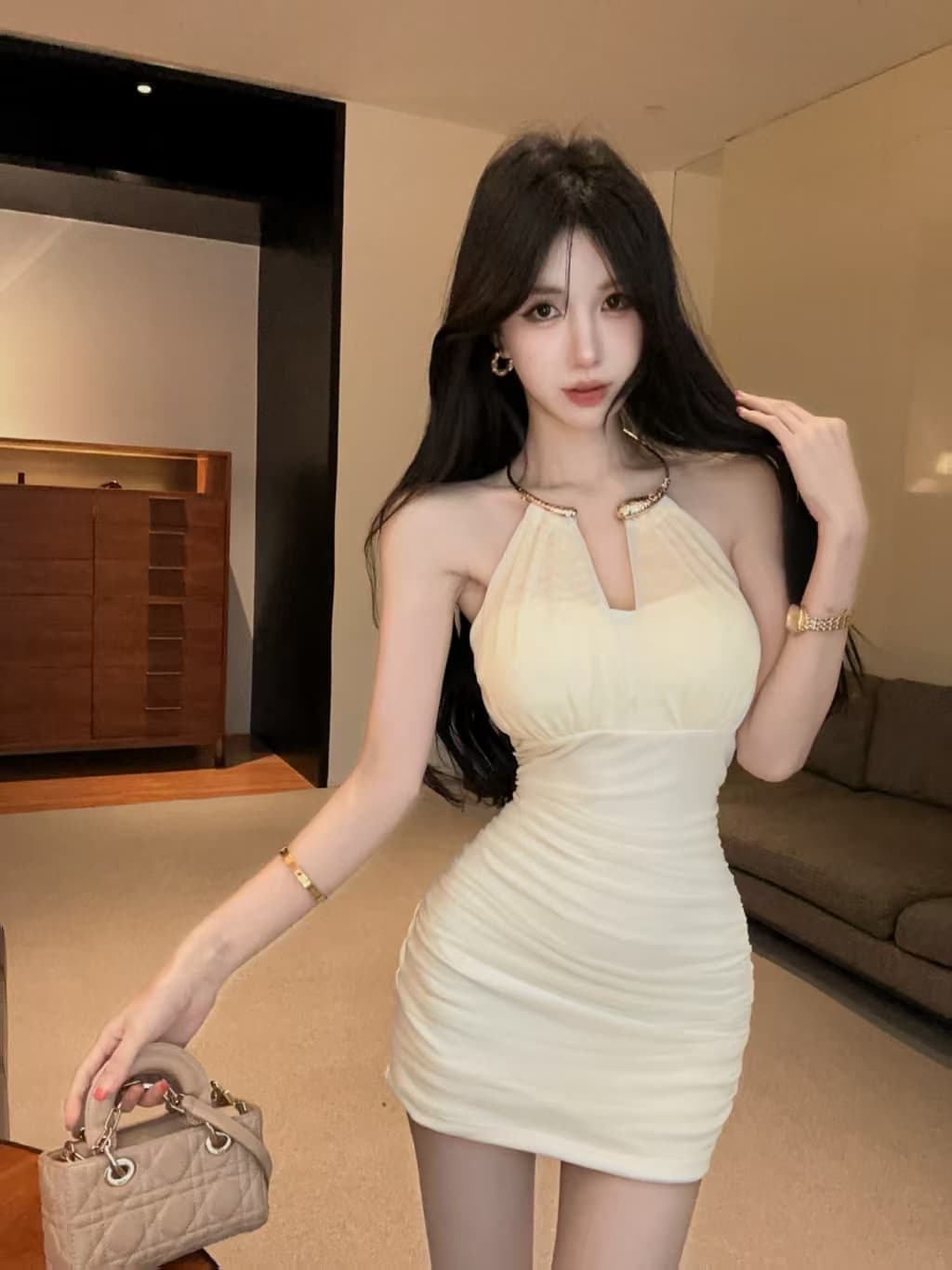 실사 쇼트 스타일 망사 드레스 상세 이미지 18