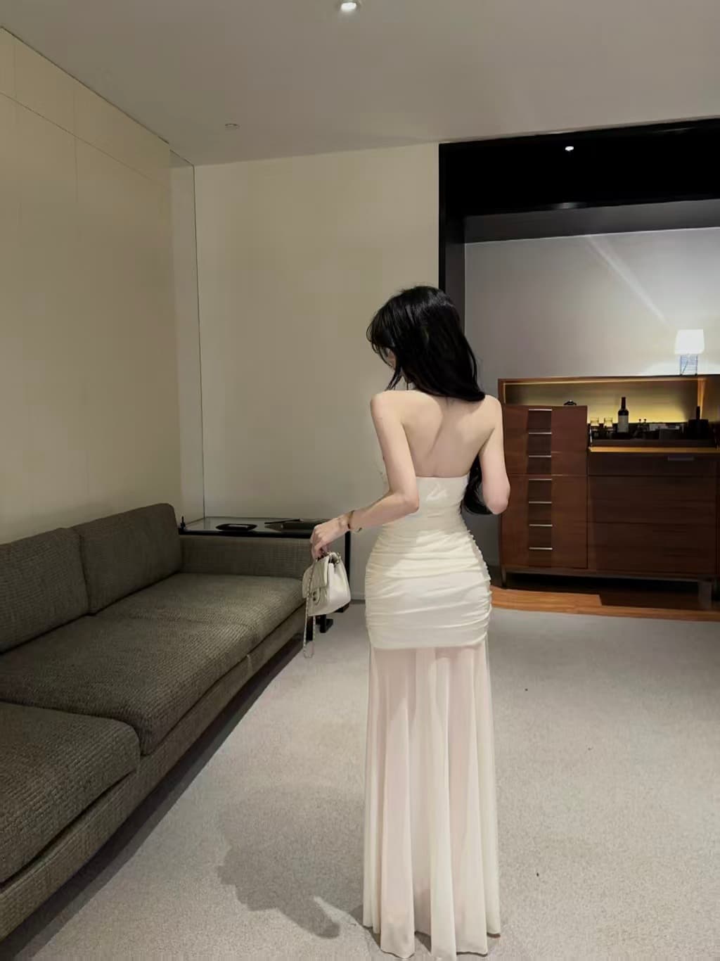 실사 롱 코트 망사 행침 목 드레스 상세 이미지 11