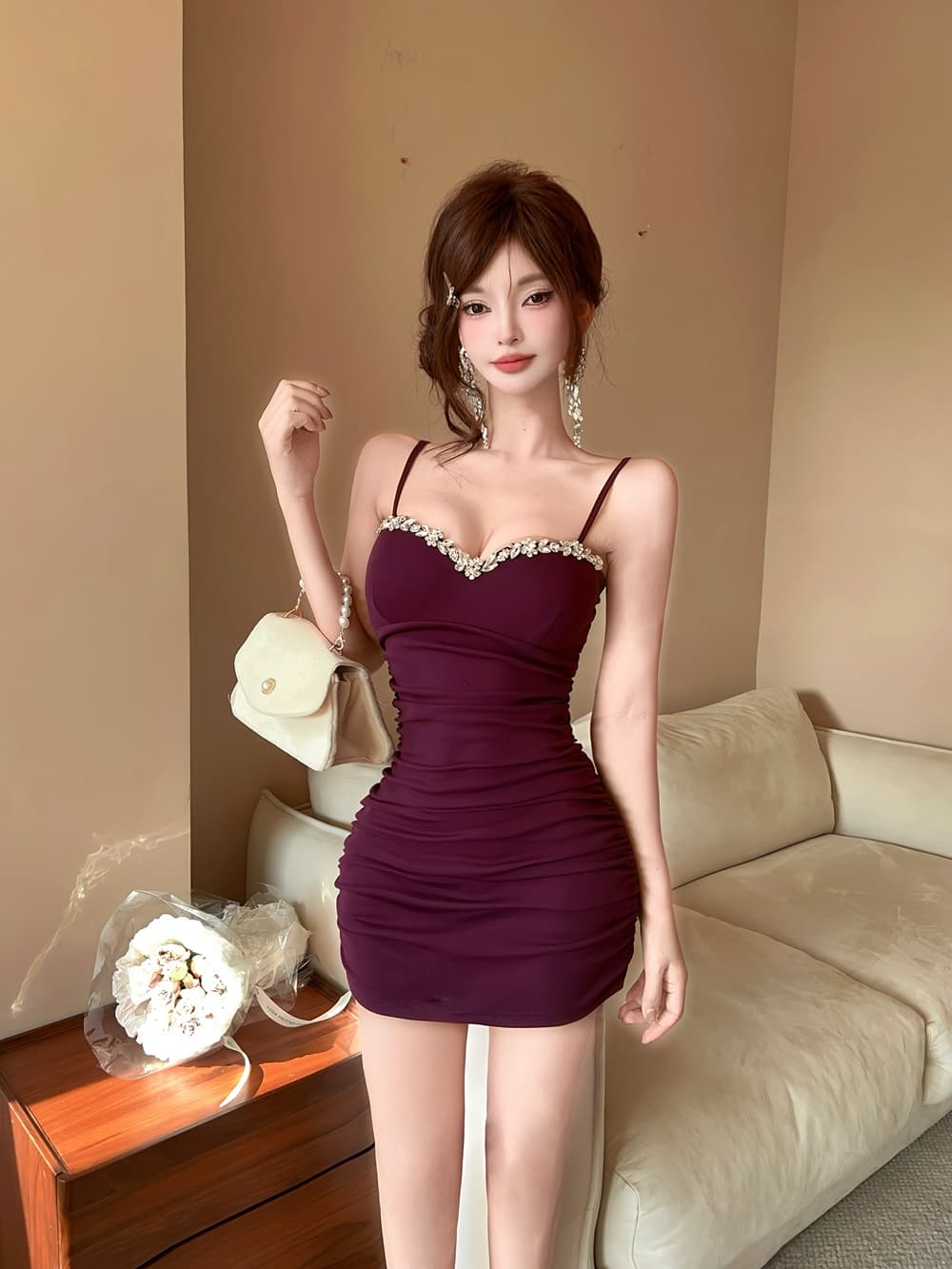 실사 레트로 섹시함 튜브탑 주문 훈련 슬립 드레스 허리 수축 타이트 스커트 예복 치마 상세 이미지 3