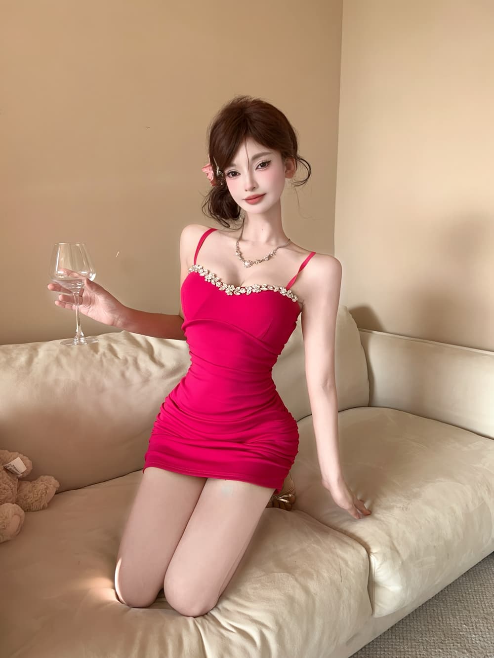 실사 레트로 섹시함 튜브탑 주문 훈련 슬립 드레스 허리 수축 타이트 스커트 예복 치마 상세 이미지 20