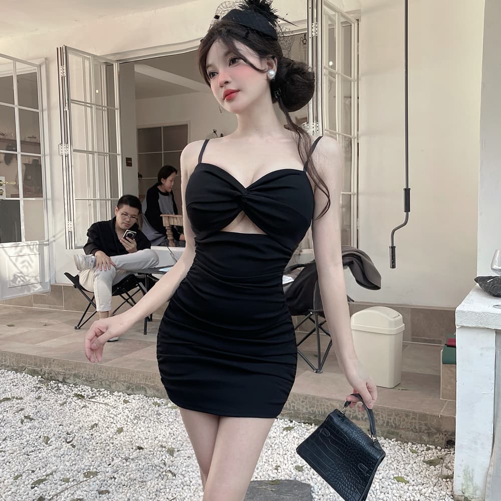 실사 섹시함 V넥 핫걸 슬립 드레스 낮은 가슴 홀로우 아웃 백리스 표지 배 슬림해 보이는 미니 스커트 상세 이미지 15