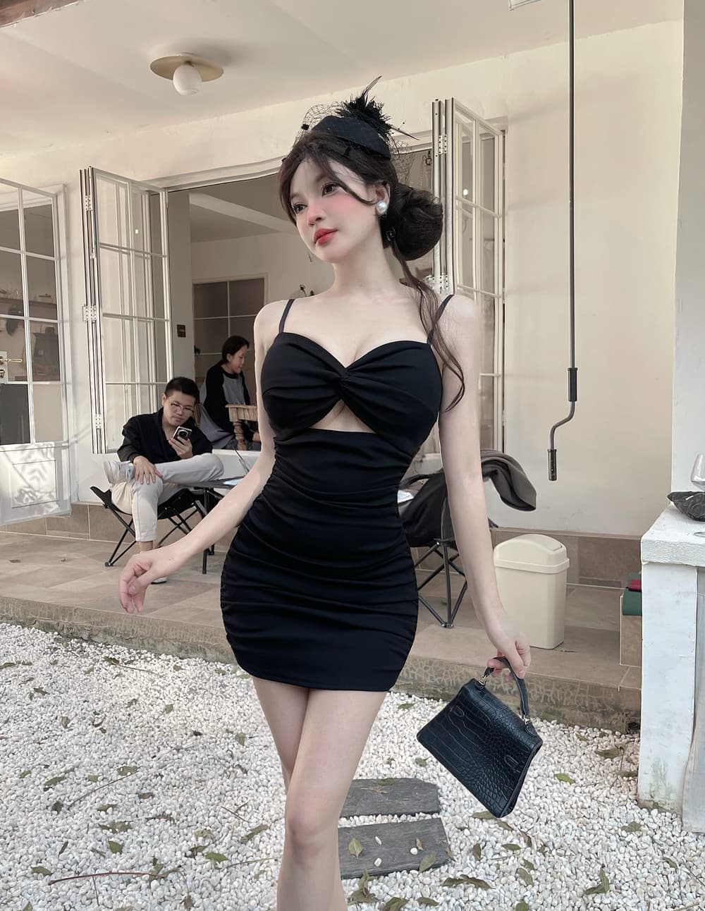 실사 섹시함 V넥 핫걸 슬립 드레스 낮은 가슴 홀로우 아웃 백리스 표지 배 슬림해 보이는 미니 스커트 상세 이미지 20