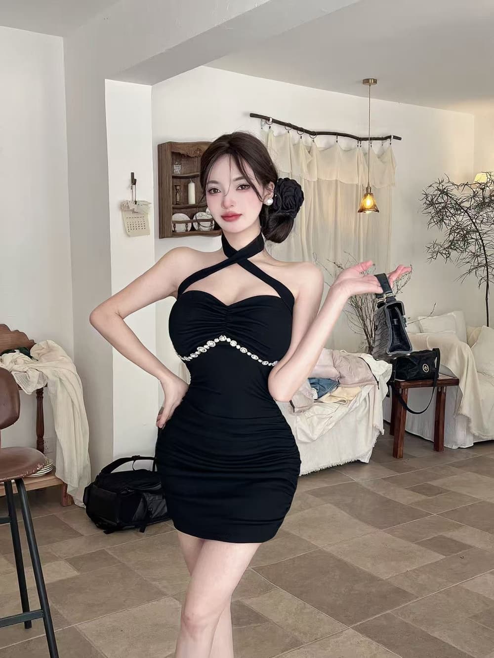 실사 순수한 욕망 핫걸 튜브탑 행침 목 미니 스커트 몸매 가꾸기 슬림해 보이는 허리 수축 타이트 스커트 미니 스커트 못 훈련 드레스 상세 이미지 23