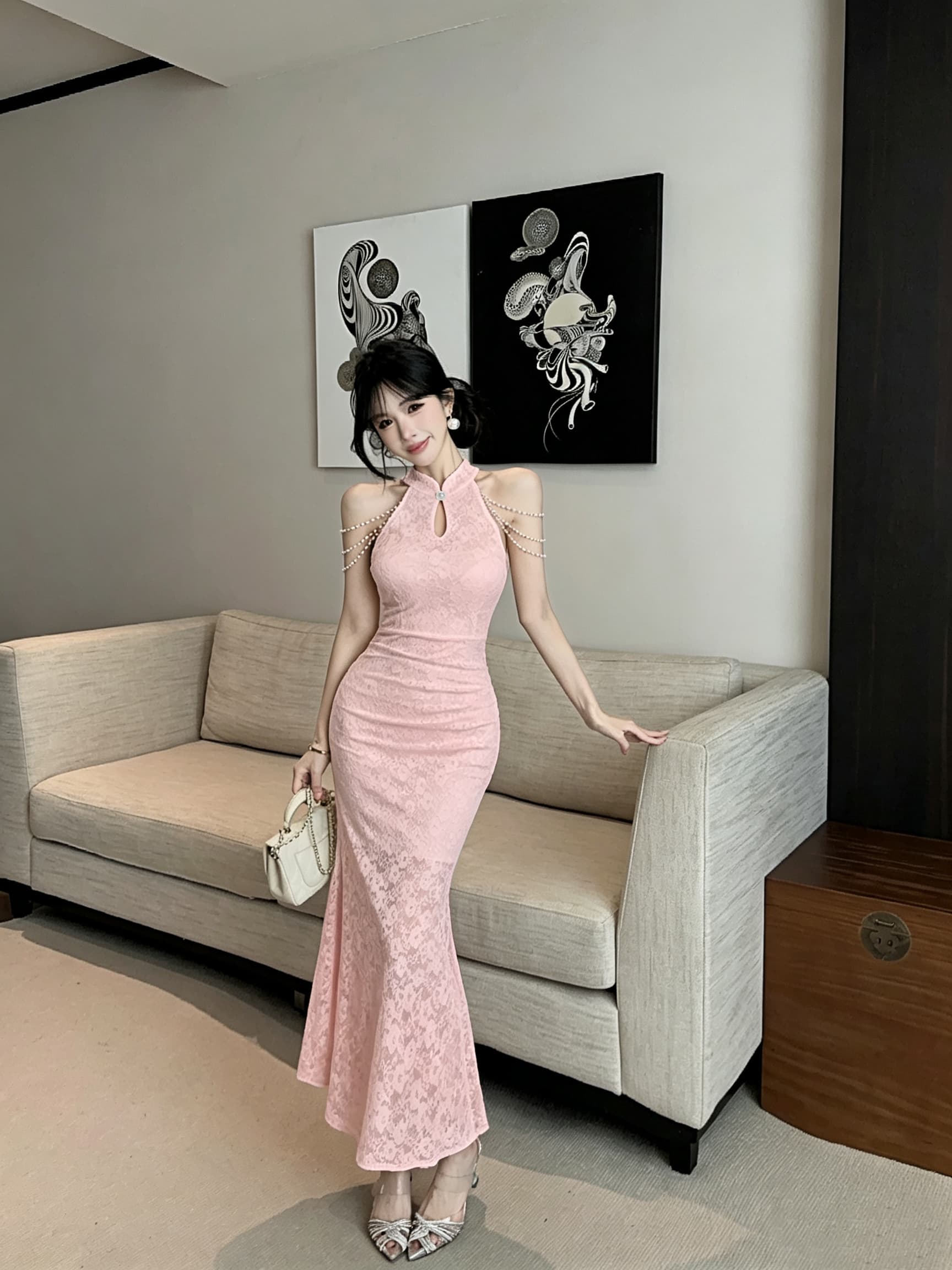 실사 롱 코트 레이스 드레스 이미지 3