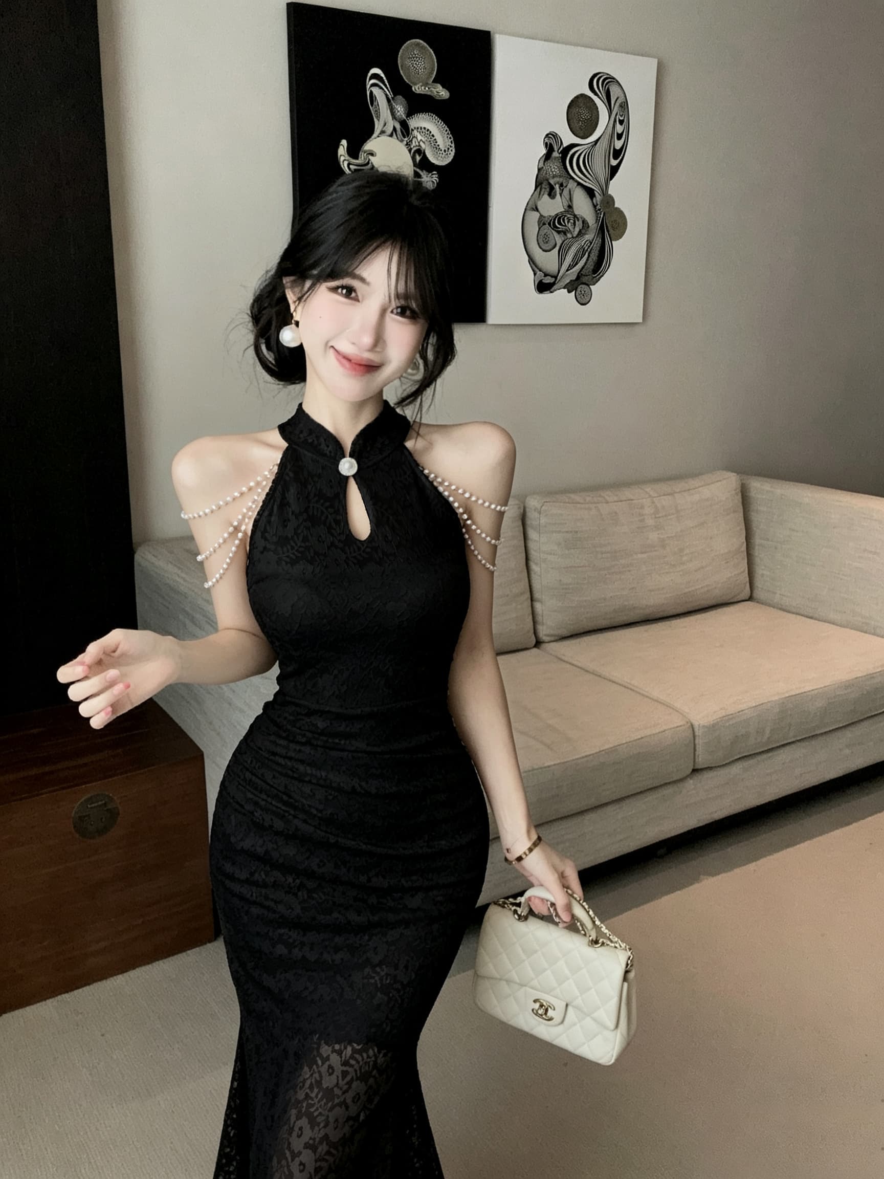 실사 롱 코트 레이스 드레스 상세 이미지 2