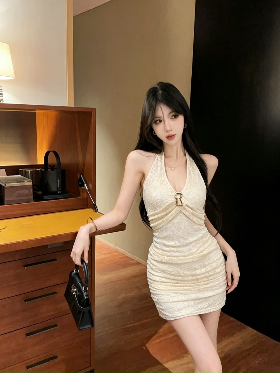 실사 쇼트 스타일 레이스 백리스 드레스 상세 이미지 11