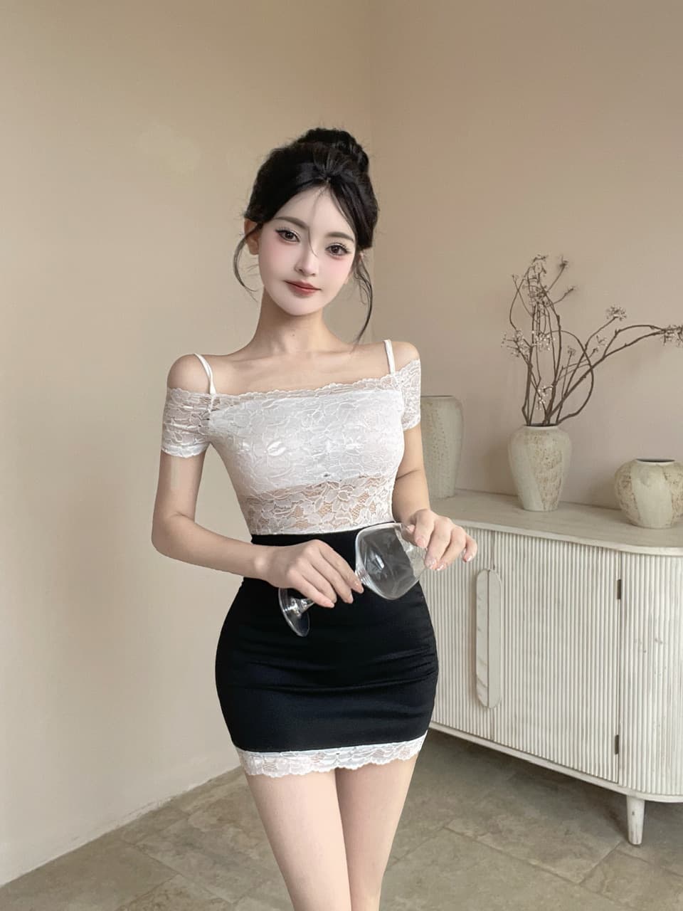 실사 레이스 짧은 드레스 상세 이미지 10