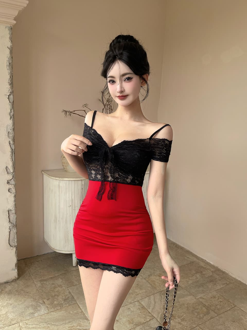 실사 레이스 짧은 드레스 상세 이미지 24