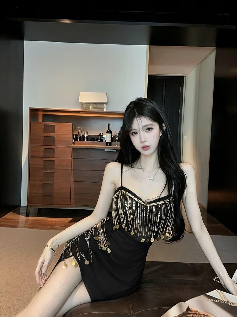 실사 쇼트 스타일 술 망사 슬립 드레스 상세 이미지 12
