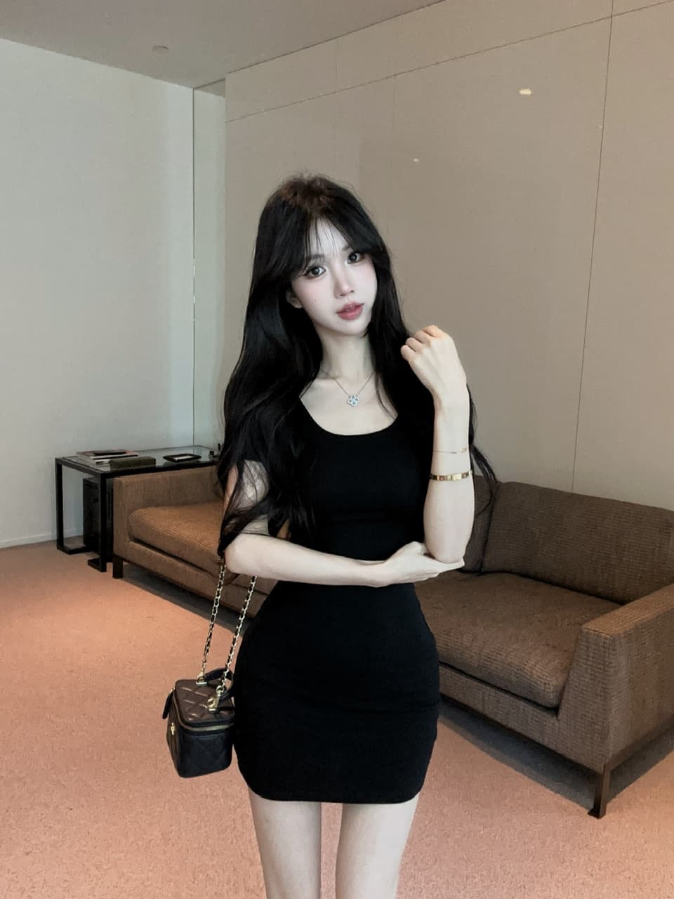 실사 반팔 면 소재 레이스 조각 타이트 스커트 드레스 이미지 4