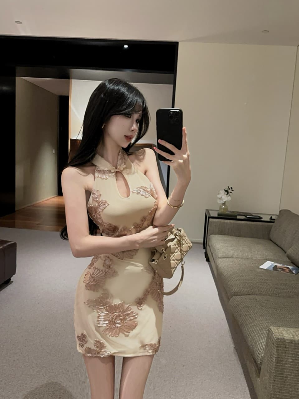 실사 민소매 치파오 미니 스커트 드레스 상세 이미지 8