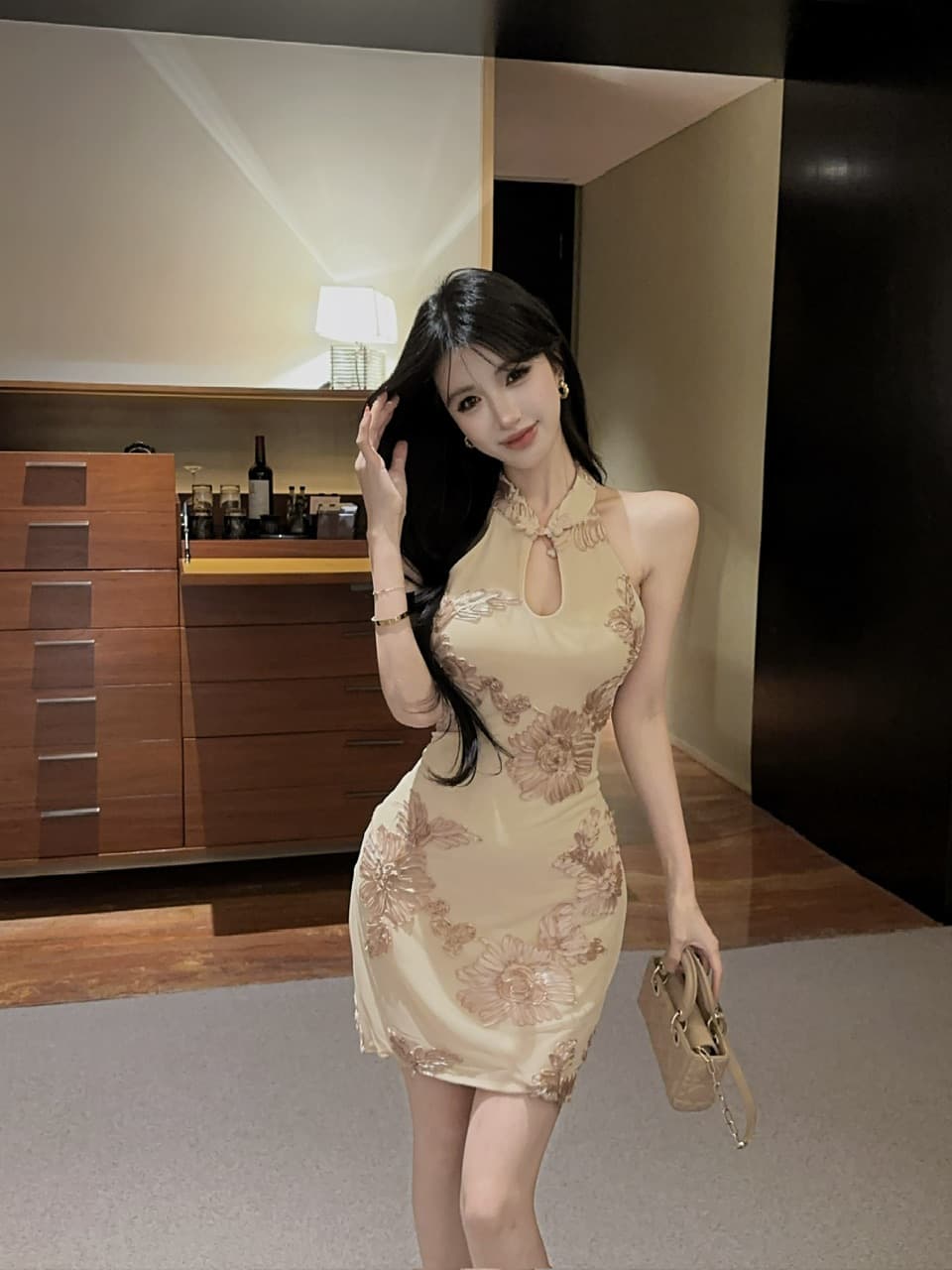 실사 민소매 치파오 미니 스커트 드레스 상세 이미지 14