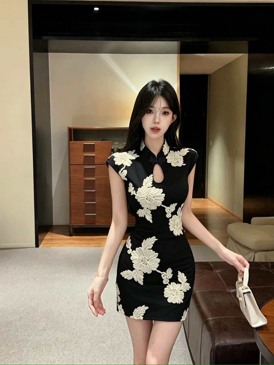 실사 반팔 개선 치파오 미니 스커트 이미지 2
