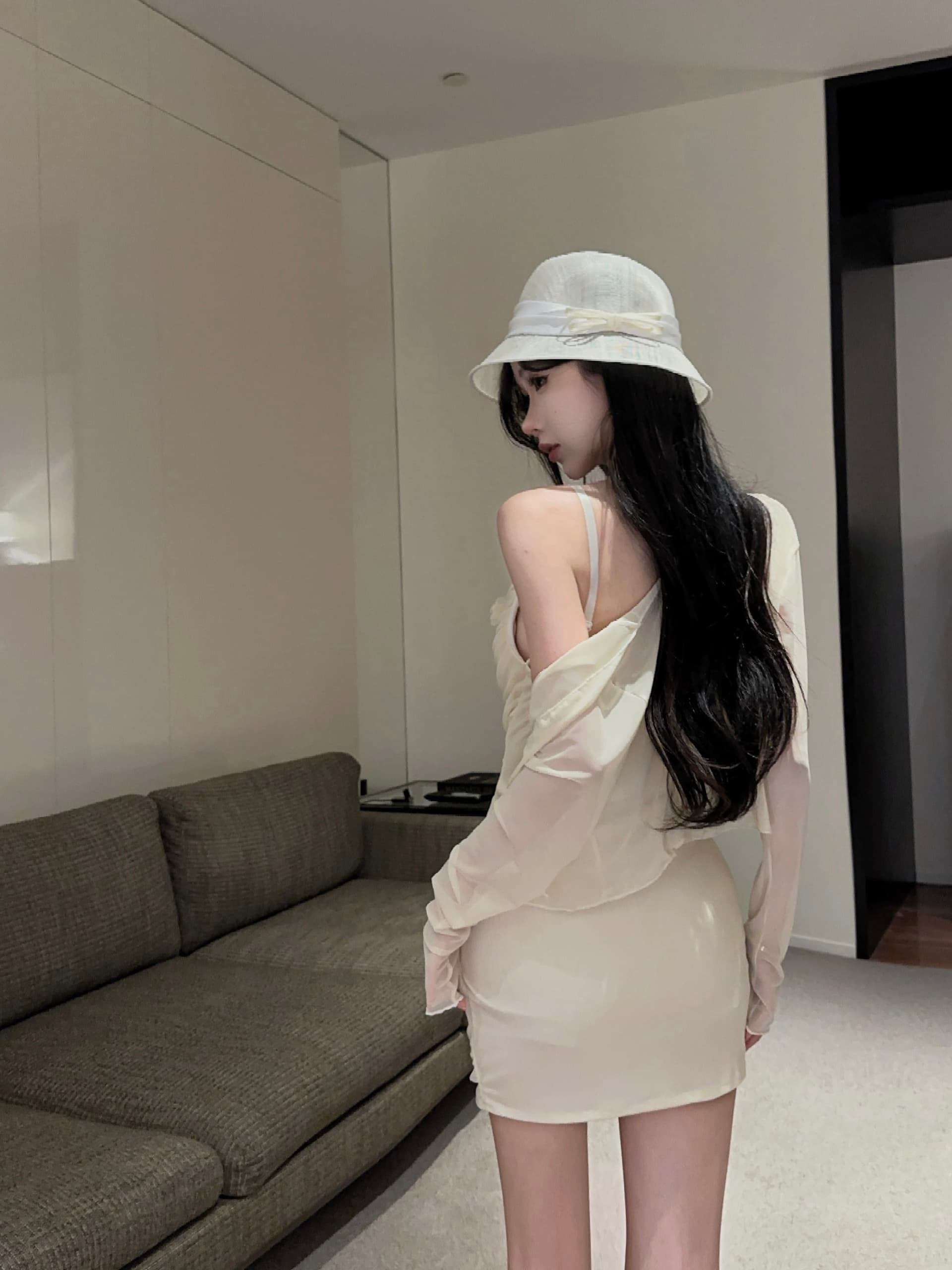 실사 두 조각 메쉬 세트 롱 스커트 상세 이미지 6