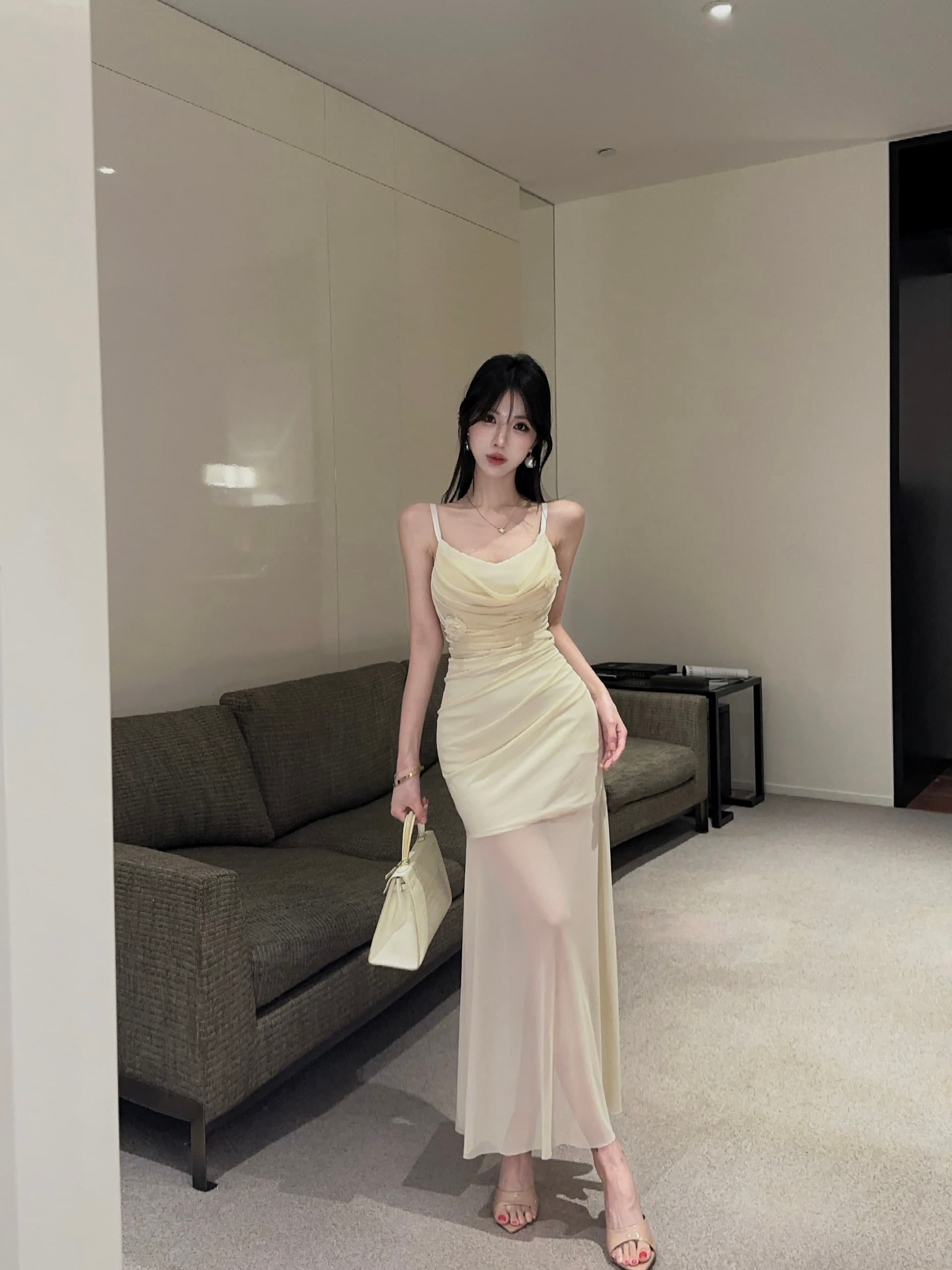 실사 두 조각 메쉬 세트 롱 스커트 상세 이미지 7