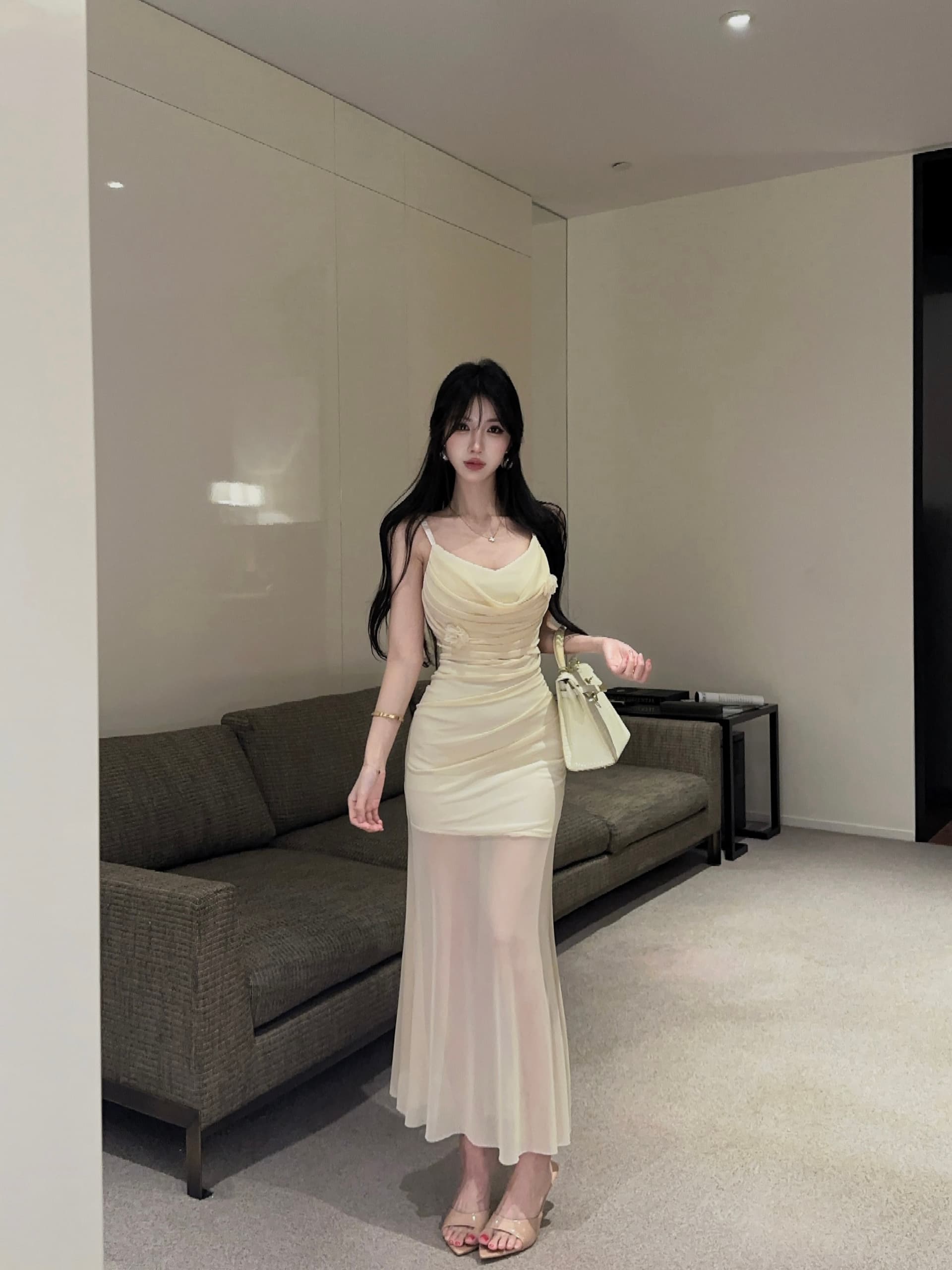 실사 두 조각 메쉬 세트 롱 스커트 상세 이미지 12