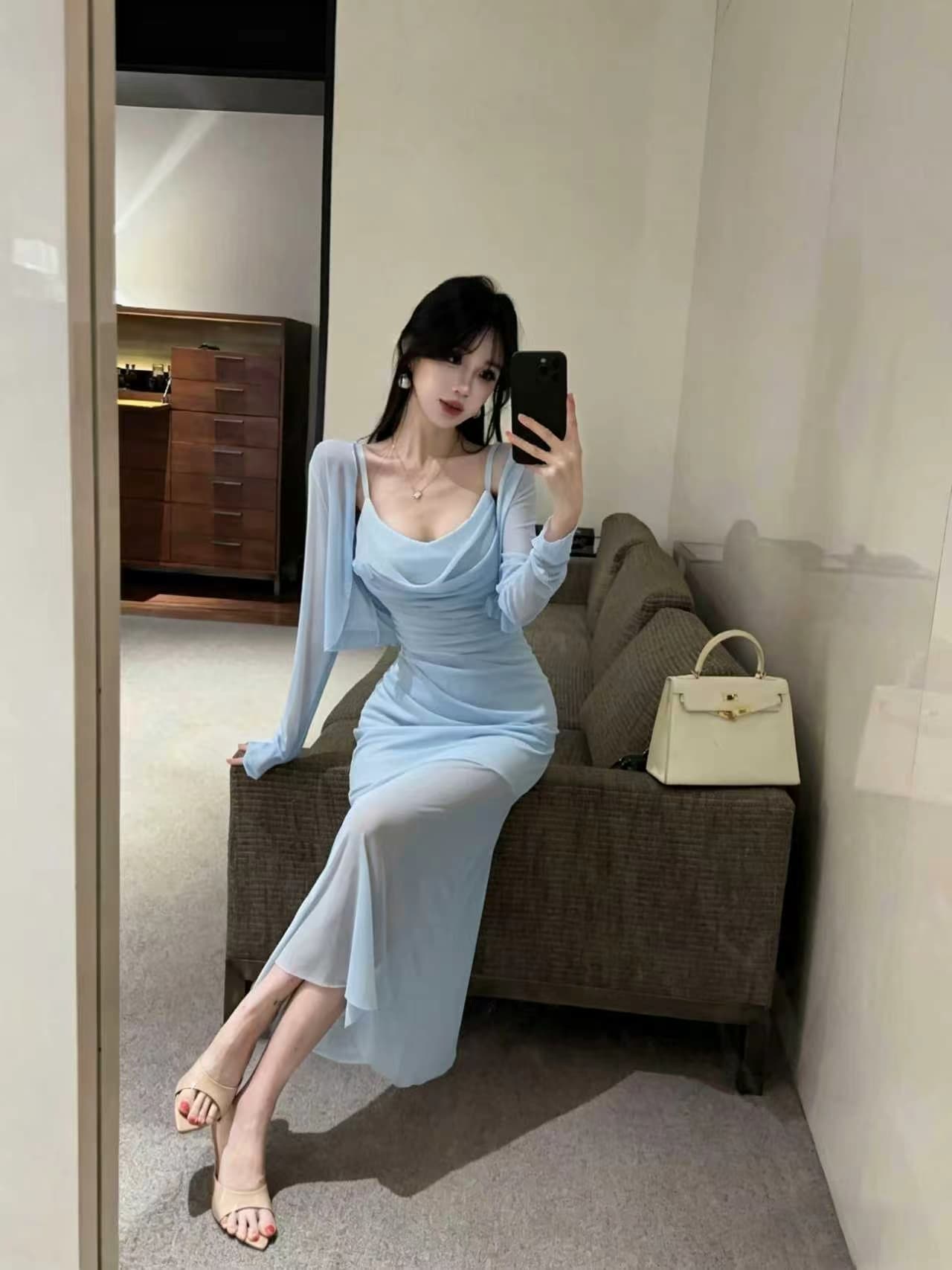 실사 두 조각 메쉬 세트 롱 스커트 상세 이미지 18