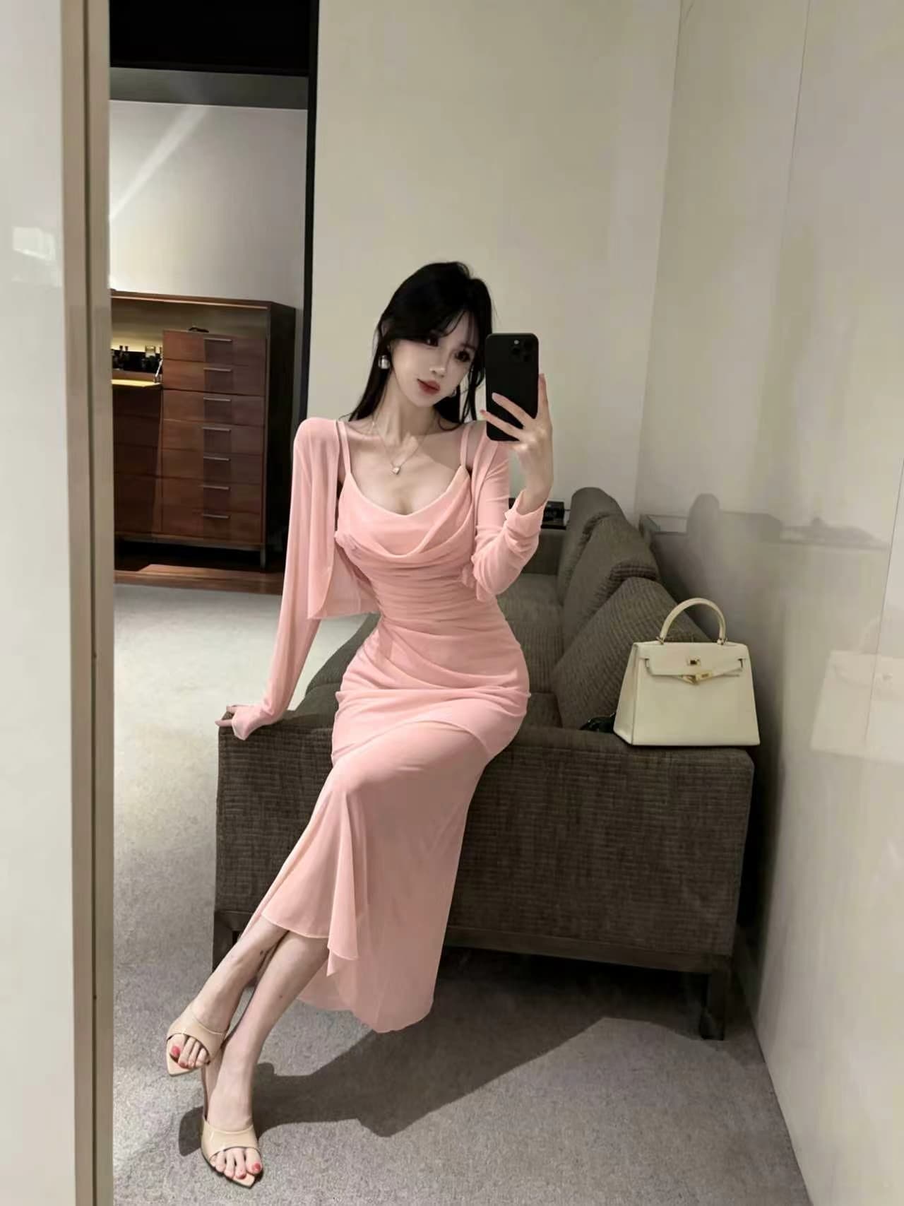 실사 두 조각 메쉬 세트 롱 스커트 상세 이미지 22