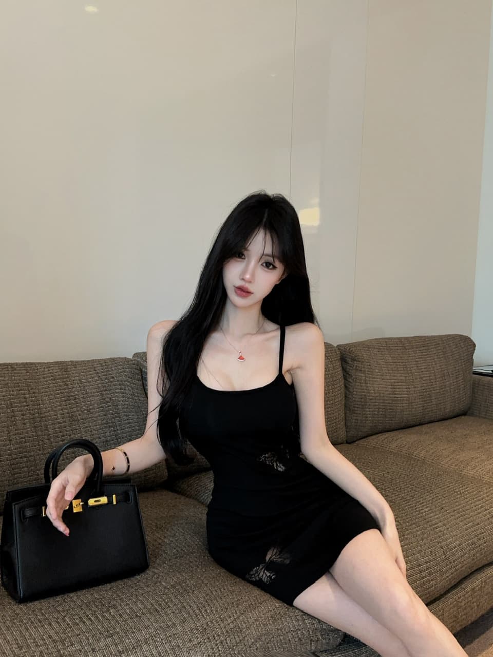 실사 쇼트 스타일 슬립 면 소재 드레스 상세 이미지 5