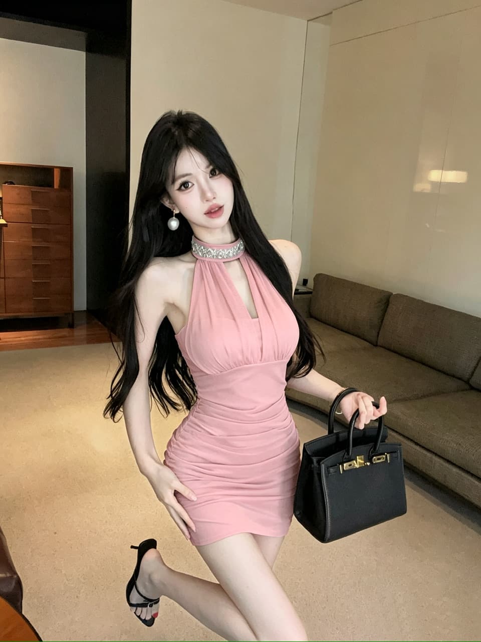 실사 쇼트 스타일 망사 드레스 상세 이미지 20