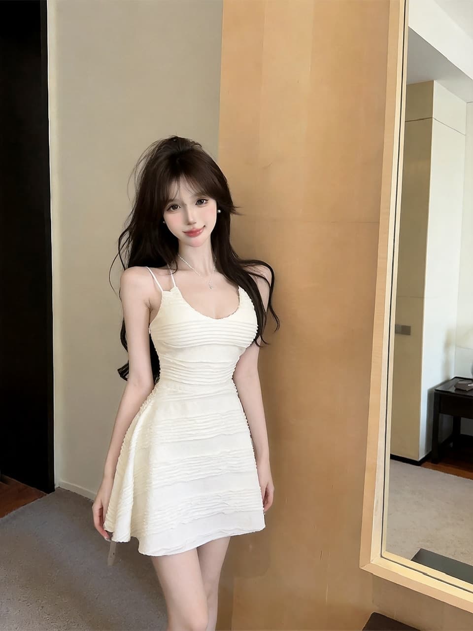 실사 쇼트 스타일 슬립 드레스 상세 이미지 3