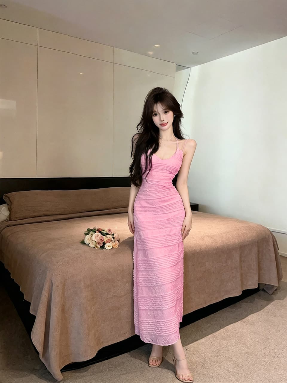 실사 2 가지 모델 슬립 드레스 상세 이미지 14