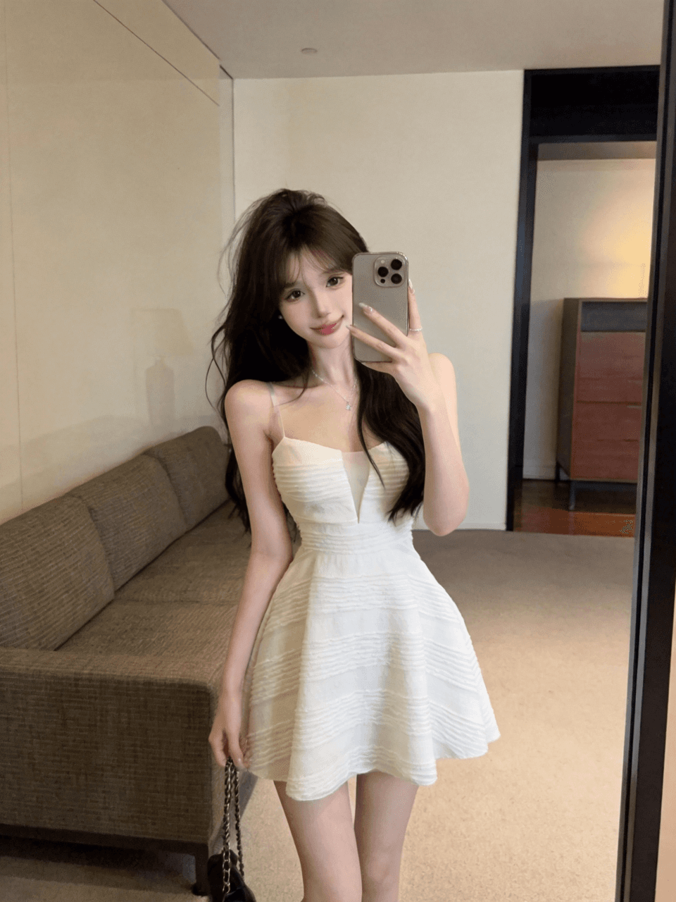 실사 쇼트 스타일 슬립 드레스 상세 이미지 5