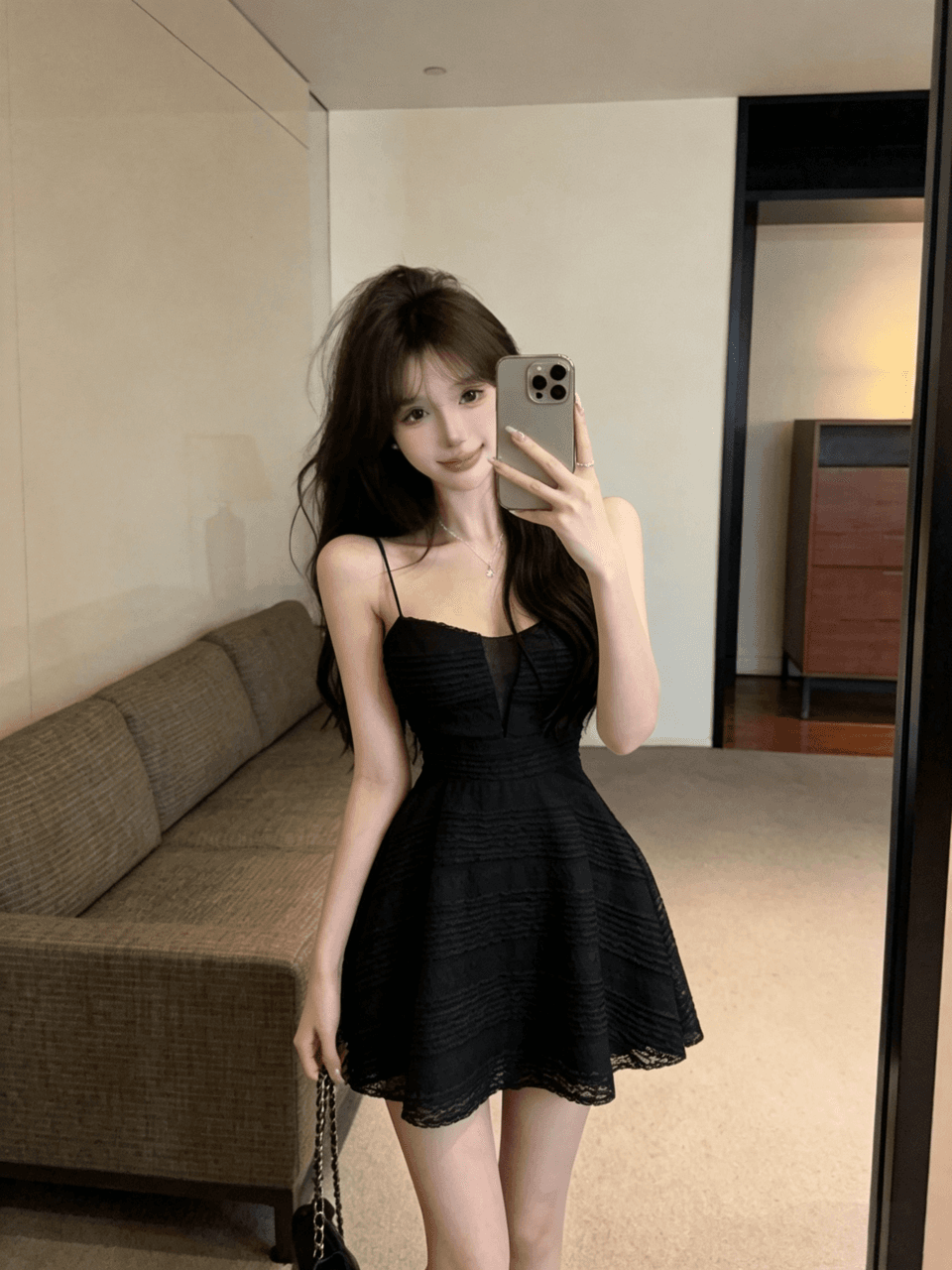실사 쇼트 스타일 슬립 드레스 상세 이미지 20