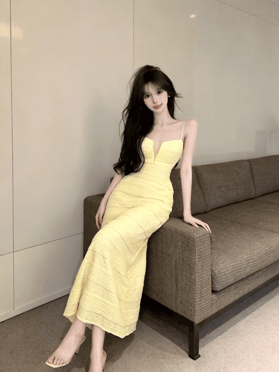 실사 롱 코트 슬립 드레스 상세 이미지 7