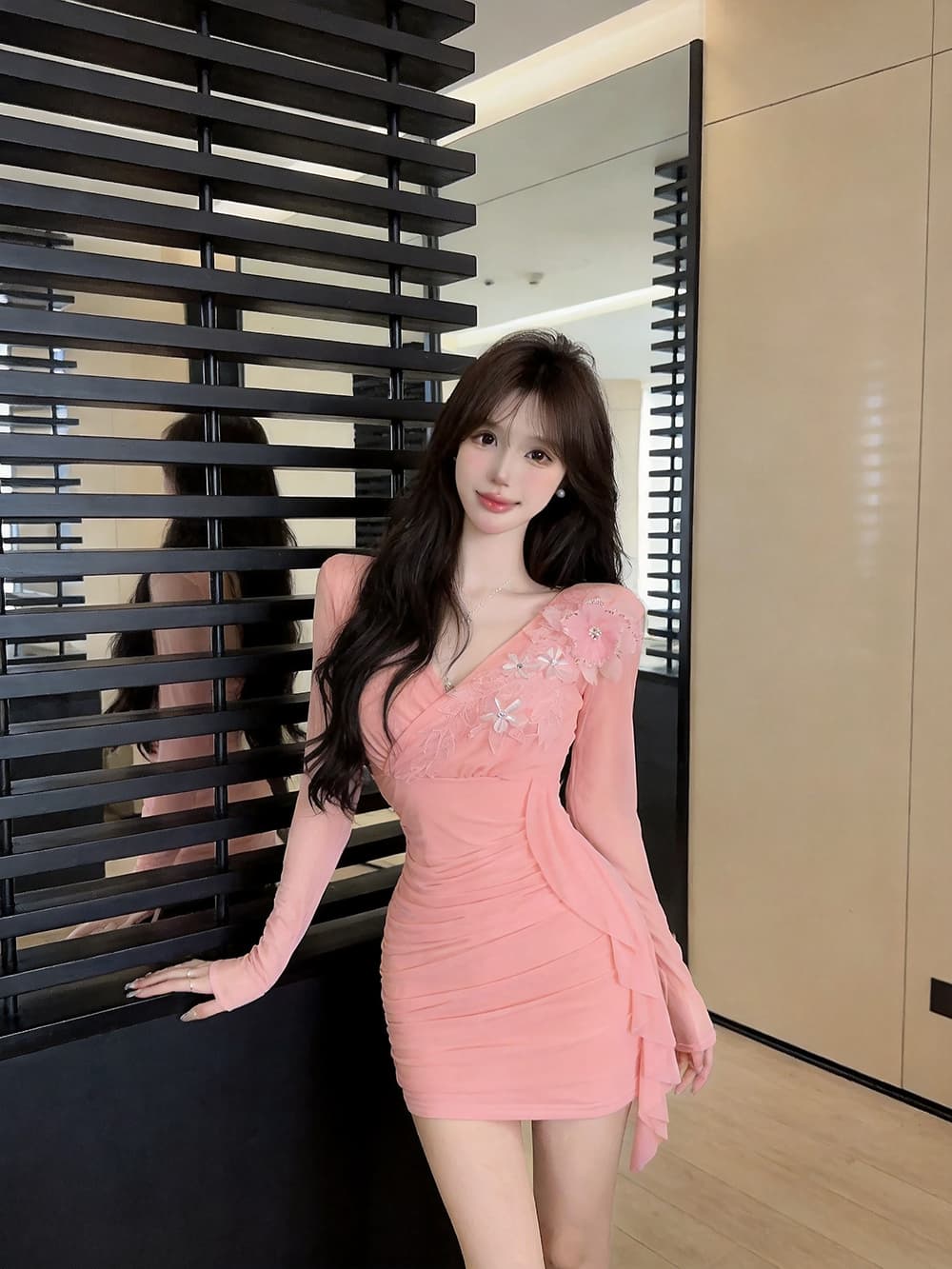 실사 긴팔 망사 드레스 상세 이미지 30