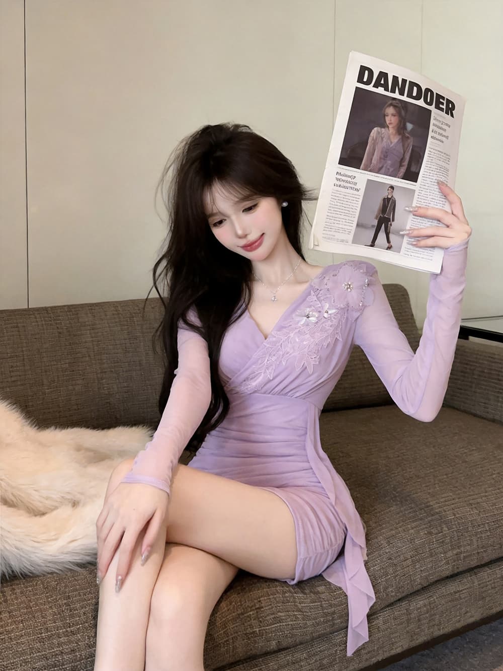 실사 긴팔 망사 드레스 상세 이미지 37