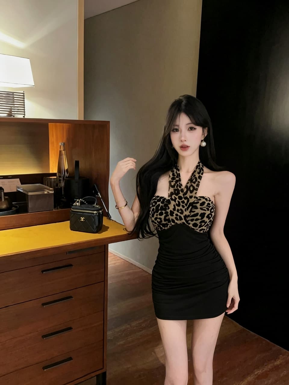 실사 레오파드 무늬 패치워크 타이트 스커트 미니 스커트 상세 이미지 15