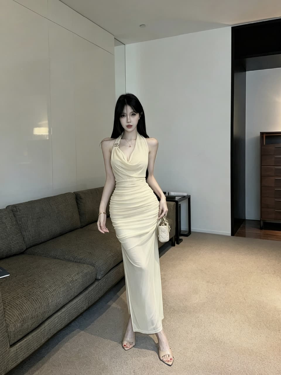 실사 망사 롱 코트 드레스 상세 이미지 7