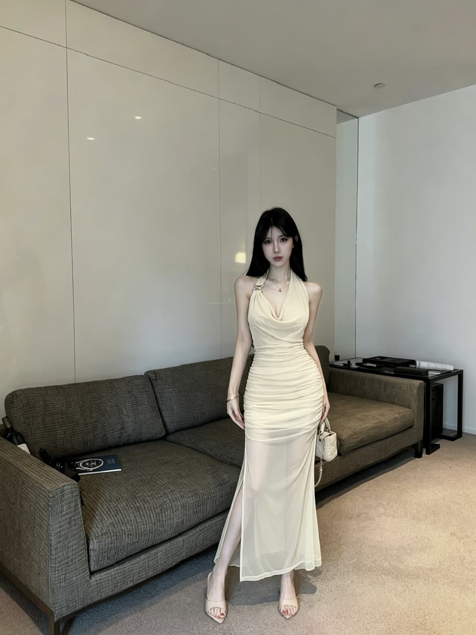 실사 망사 롱 코트 드레스 상세 이미지 8