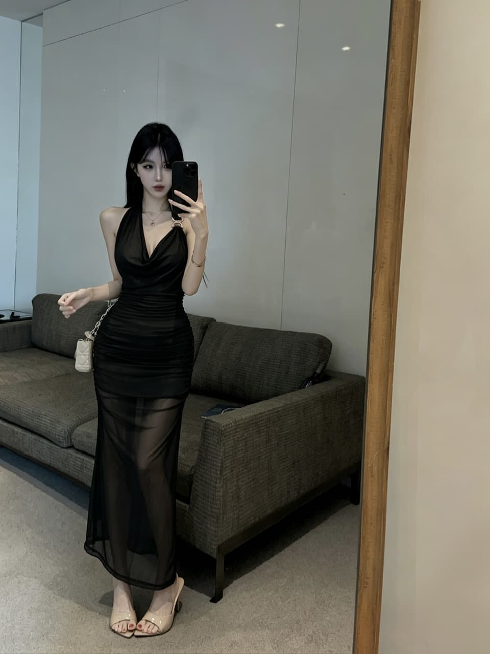 실사 망사 롱 코트 드레스 상세 이미지 13