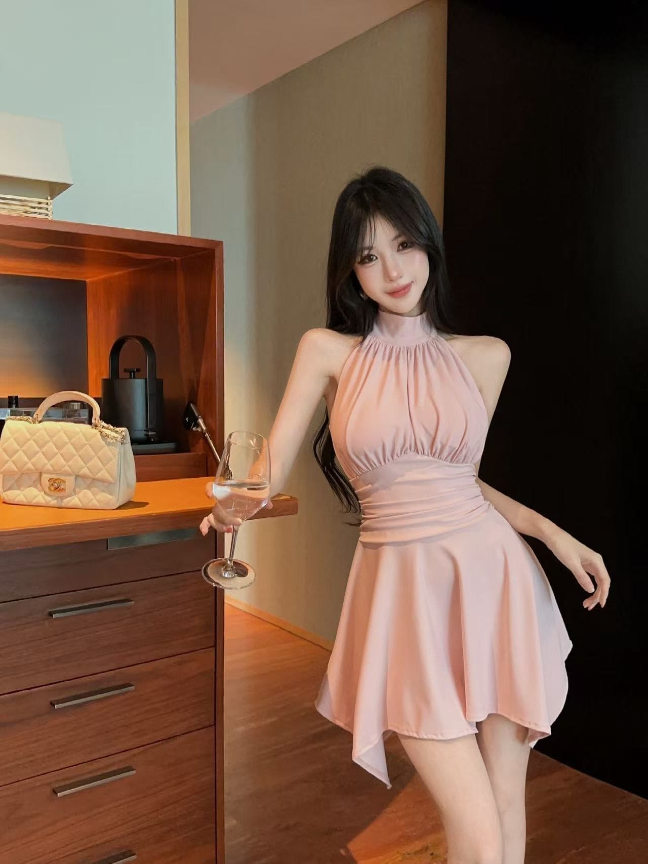 실사 쇼트 스타일 허리 수축 드레스 상세 이미지 8